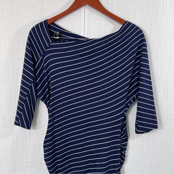 Club Monaco NWT Galora Navy Blue Striped Cotton Modal Dress Size M - Picture 9 of 13